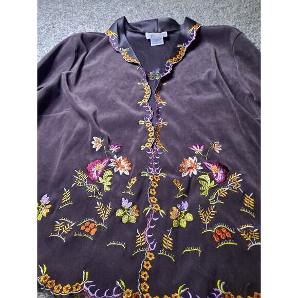 Silk Club Embroidered Floral Jacket Hippie XL - Picture 7 of 9